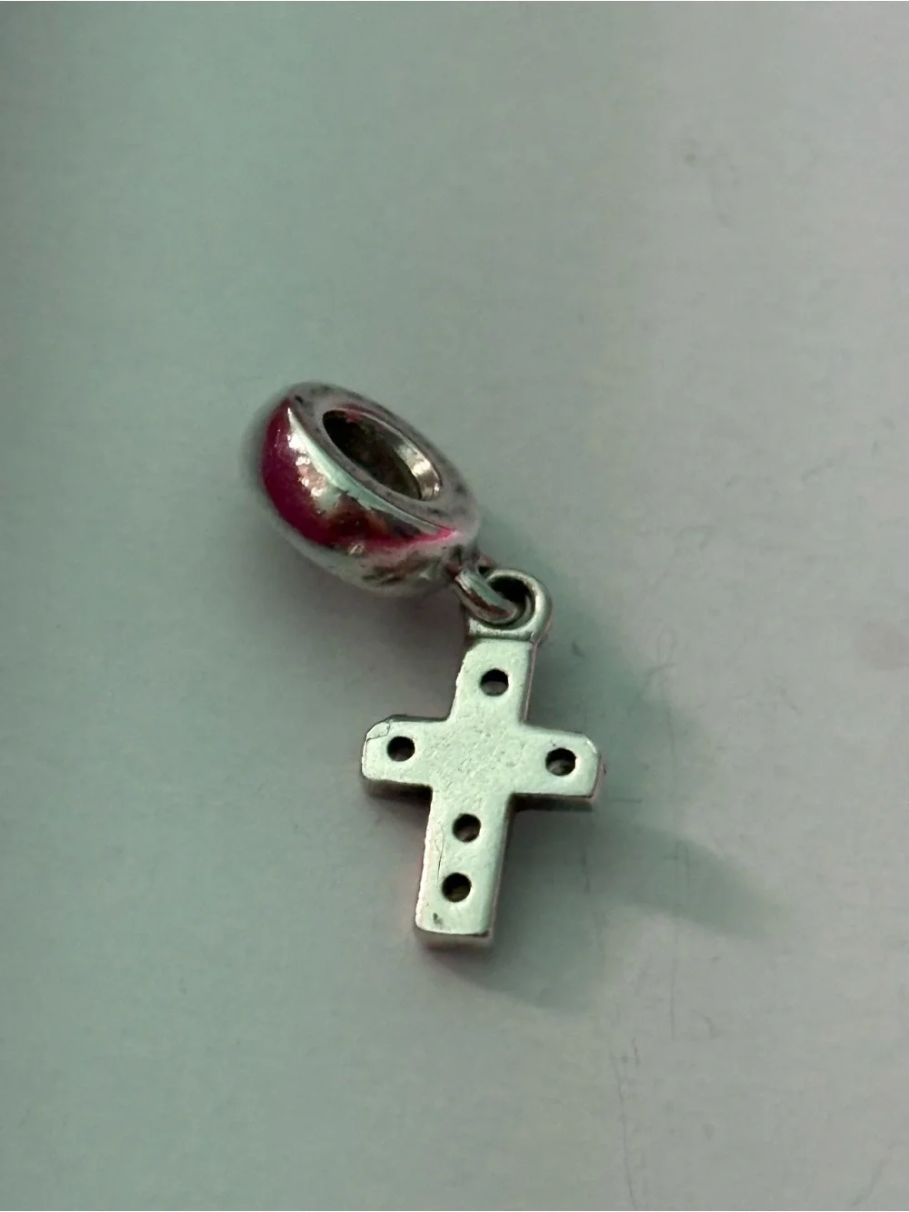 Pandora Silver Cross Dangle Charm with Clear Stones